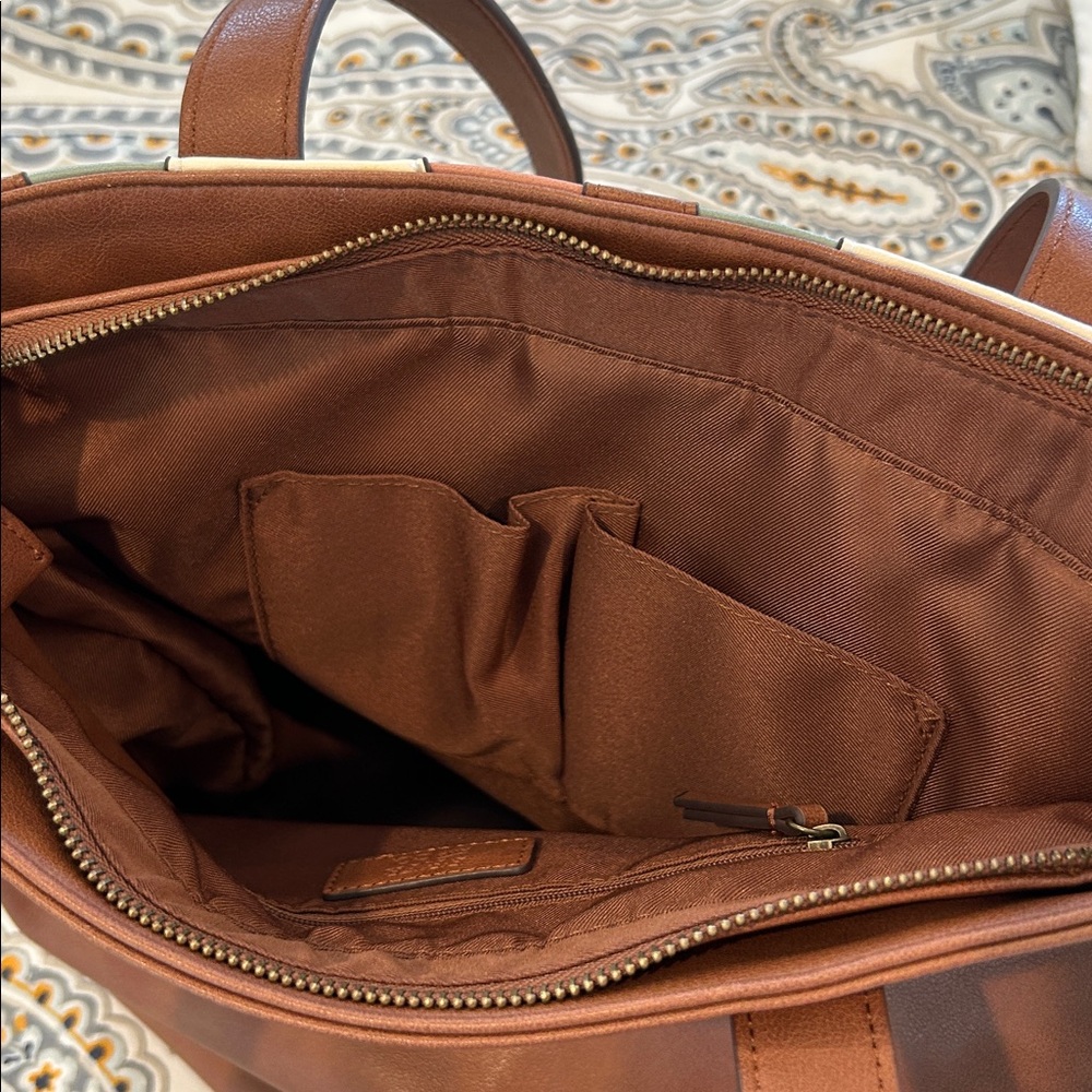 FRYE AND CO. Multicolor Striped Leather Tote - Brown, White, Pink, Blue - Picture 8 of 11
